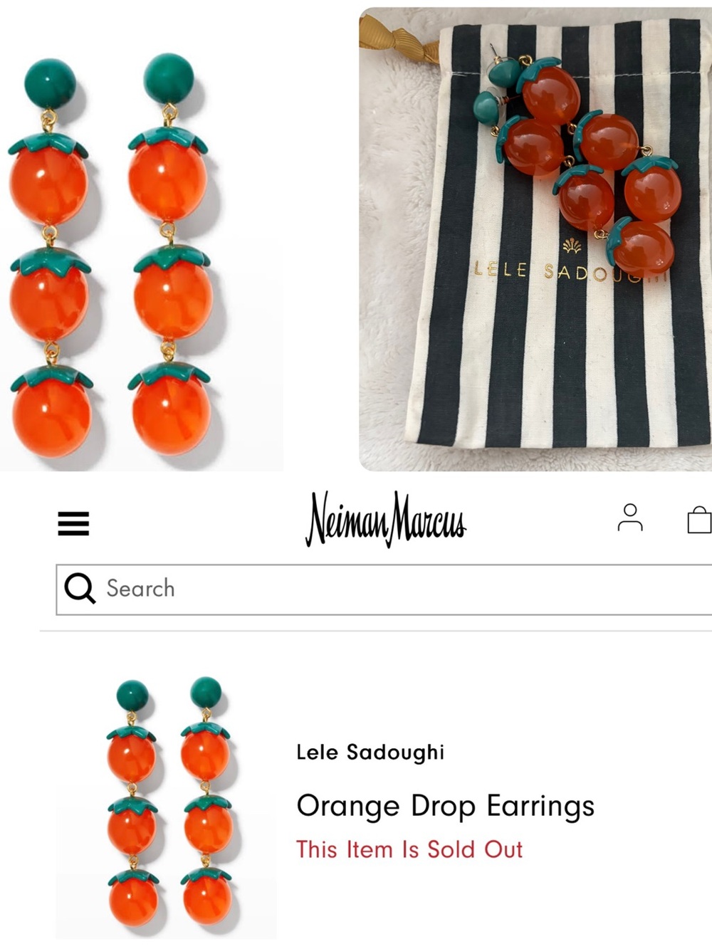 Lele Sadoughi Orange and Green Triple Drop Earrings